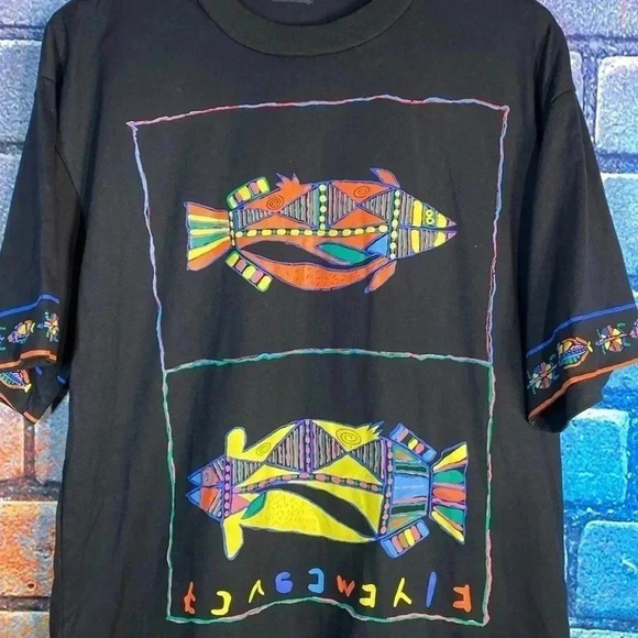 Vintage Option Graphic T-Shirt Fish  Black Medium - Picture 2 of 7